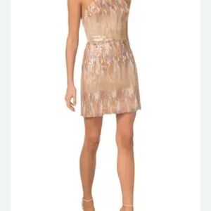 Dress the Population Tan Sequin Halter Sheath Dress